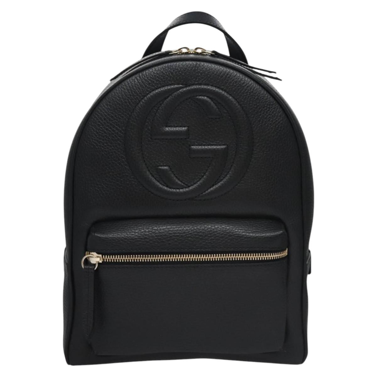 GUCCI Chain Interlocking Backpack Leather Gold Black 536192 Auth 115987AV