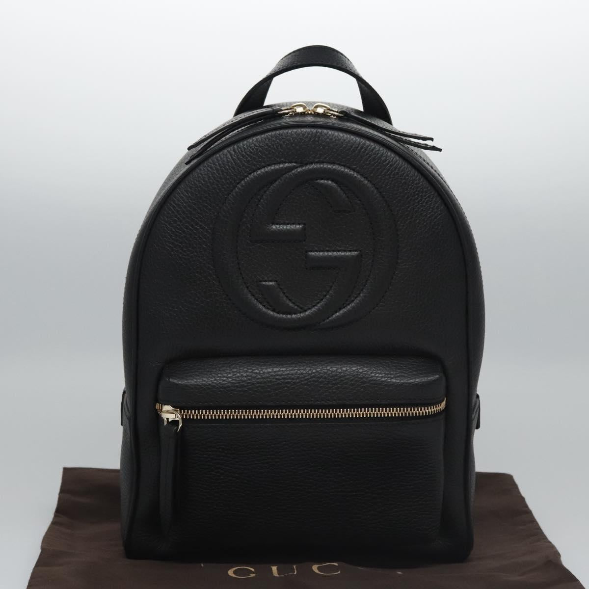 GUCCI Chain Interlocking Backpack Leather Gold Black 536192 Auth 115987AV