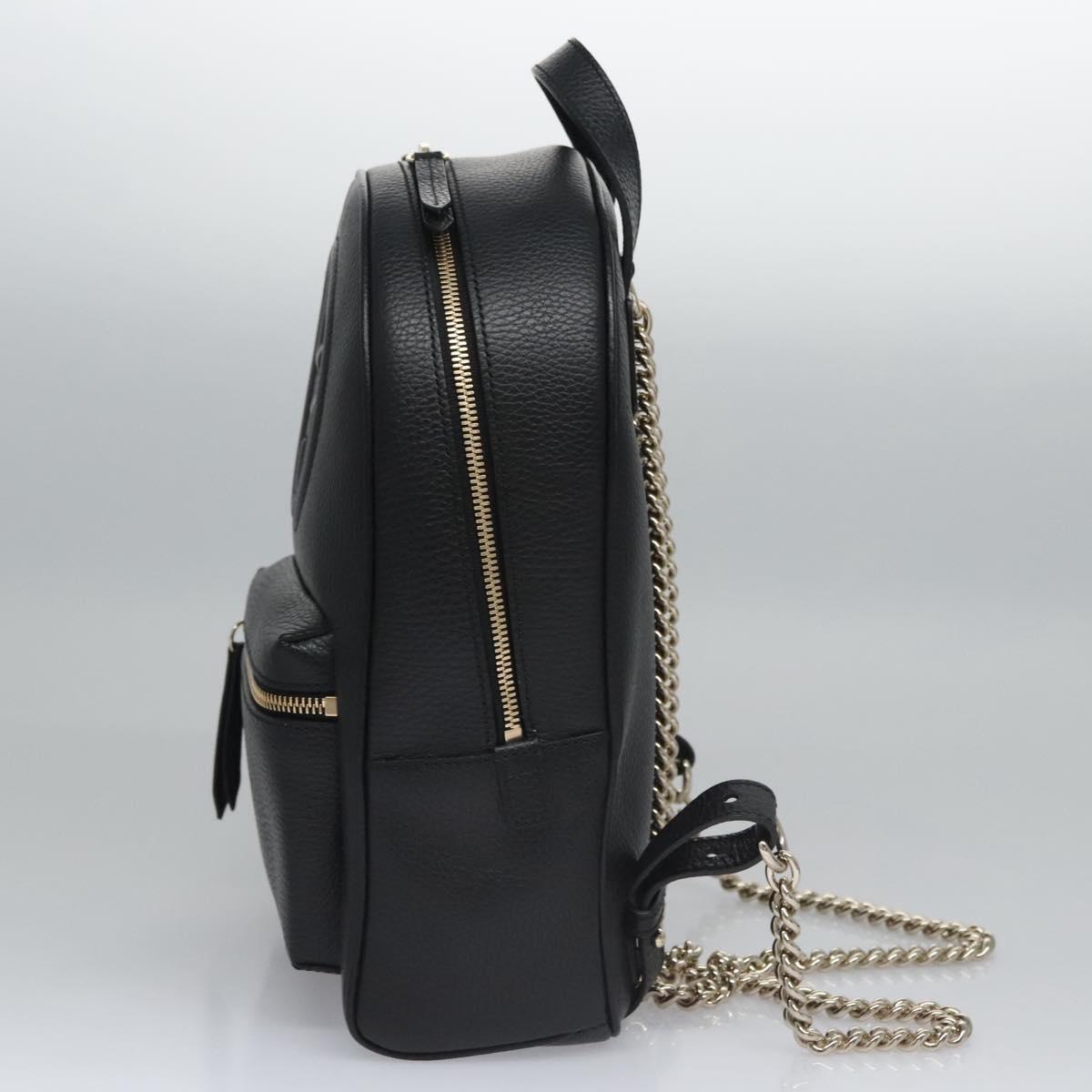 GUCCI Chain Interlocking Backpack Leather Gold Black 536192 Auth 115987AV