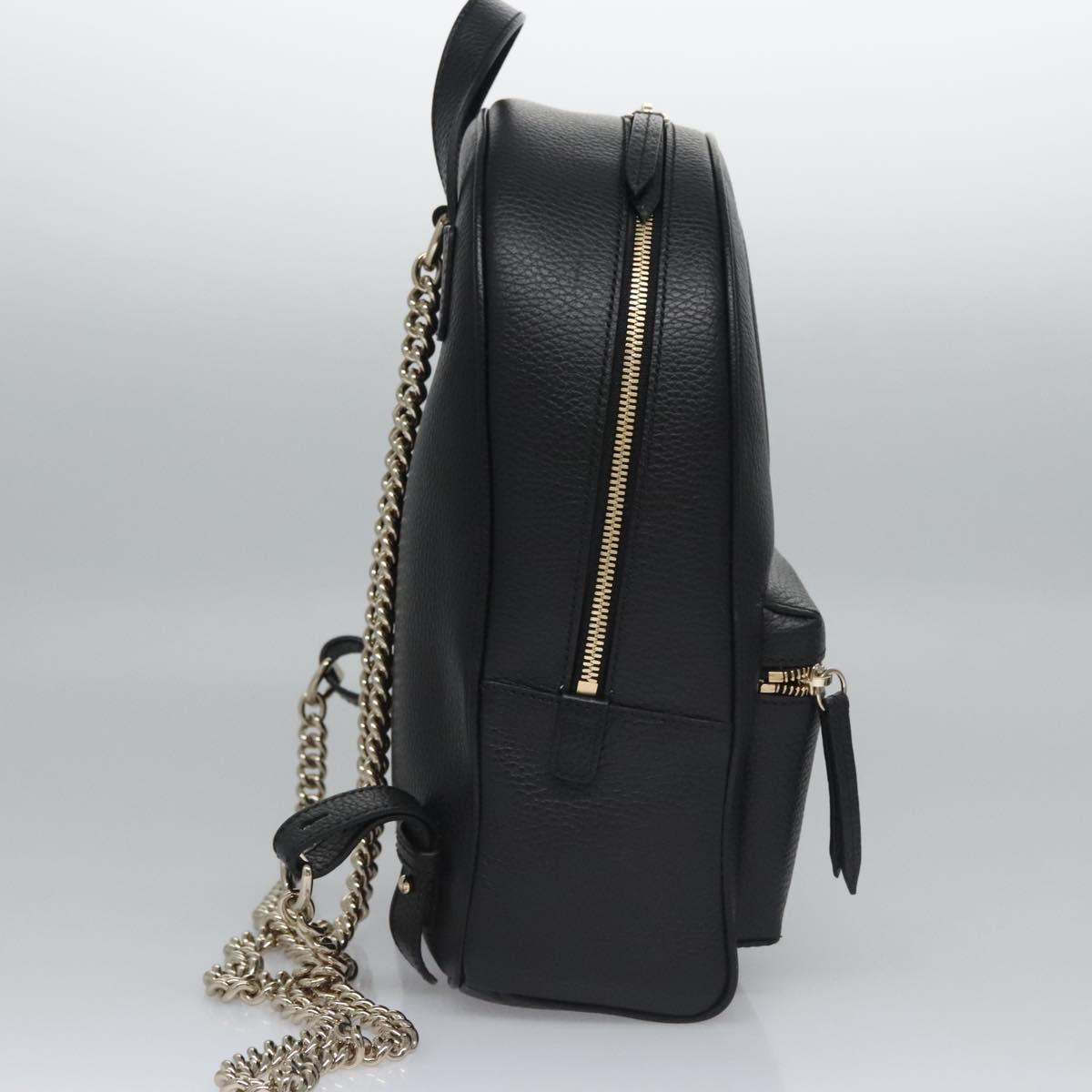 GUCCI Chain Interlocking Backpack Leather Gold Black 536192 Auth 115987AV