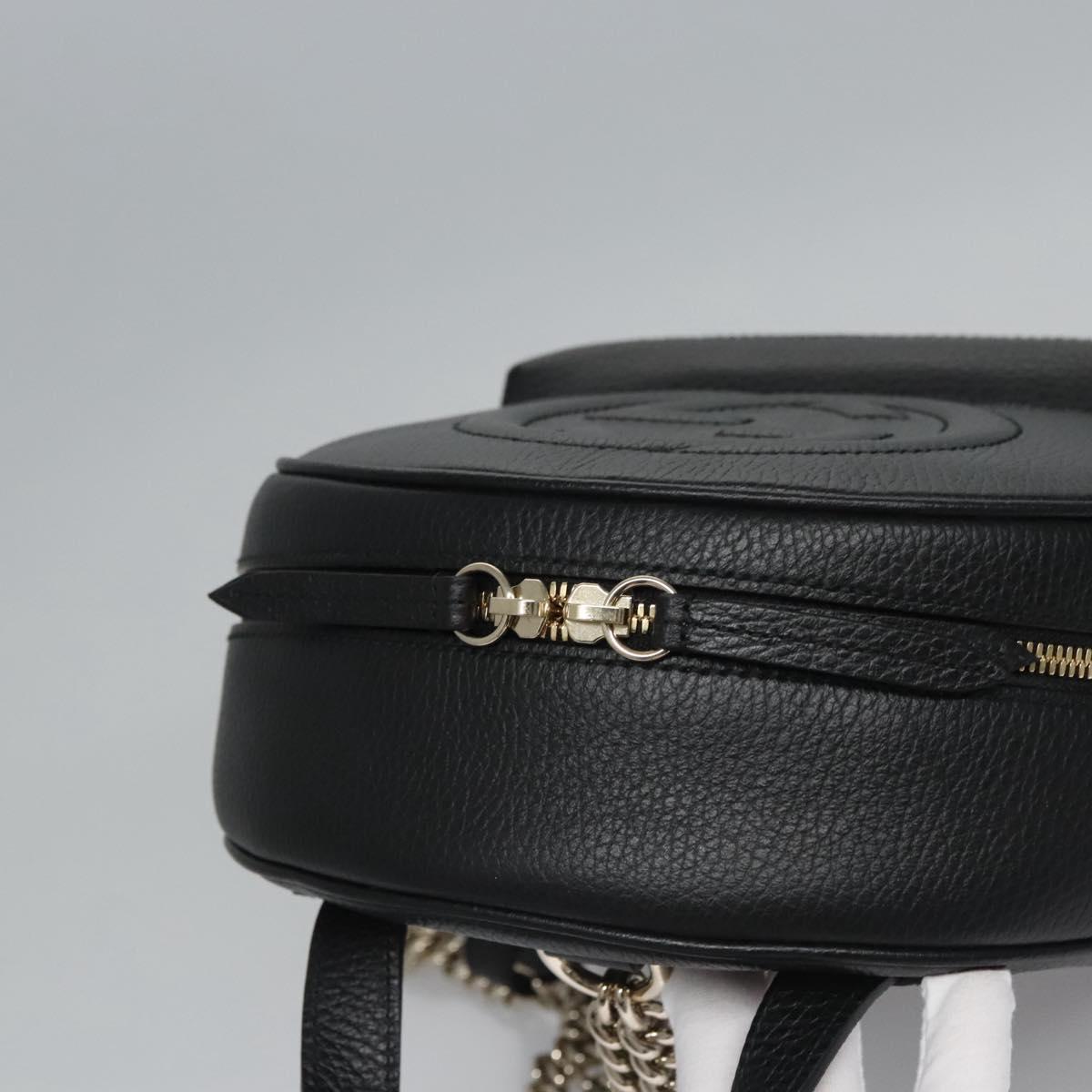 GUCCI Chain Interlocking Backpack Leather Gold Black 536192 Auth 115987AV