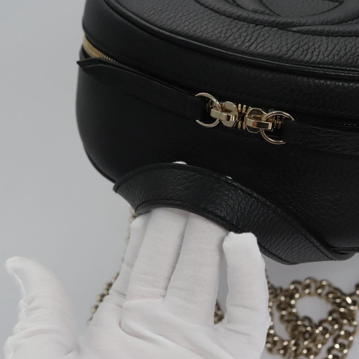 GUCCI Chain Interlocking Backpack Leather Gold Black 536192 Auth 115987AV