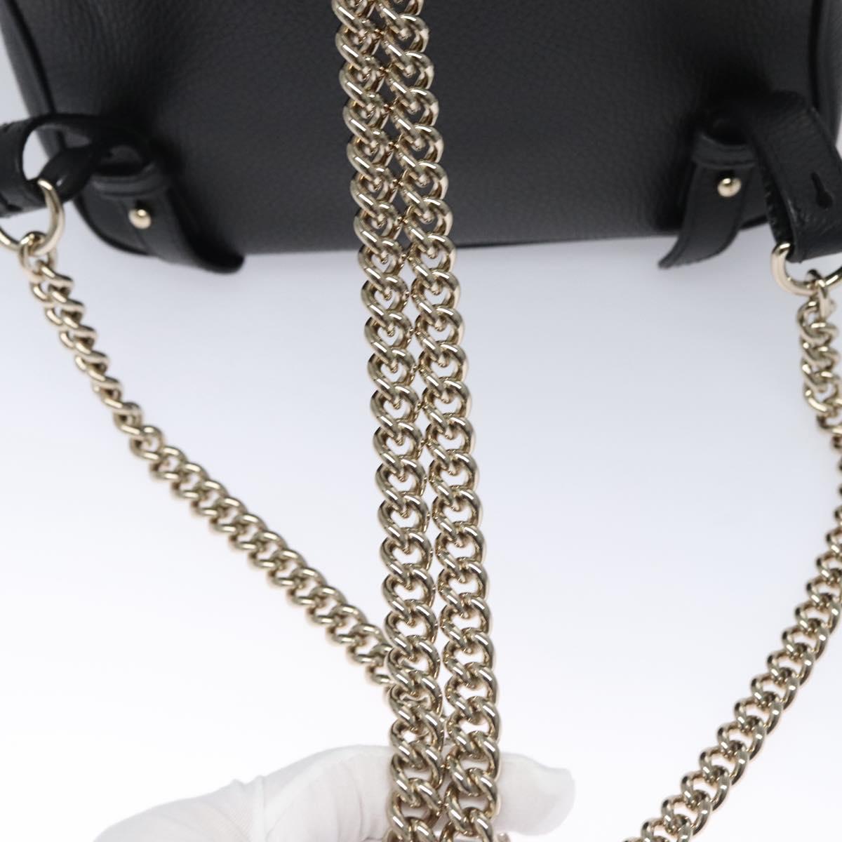 GUCCI Chain Interlocking Backpack Leather Gold Black 536192 Auth 115987AV