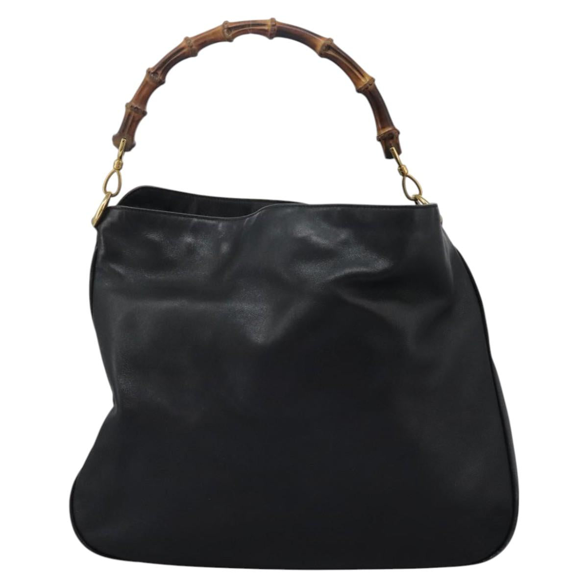 GUCCI Bamboo Shoulder Bag Leather 2way Black Gold 001 3754 1577 Auth 116022