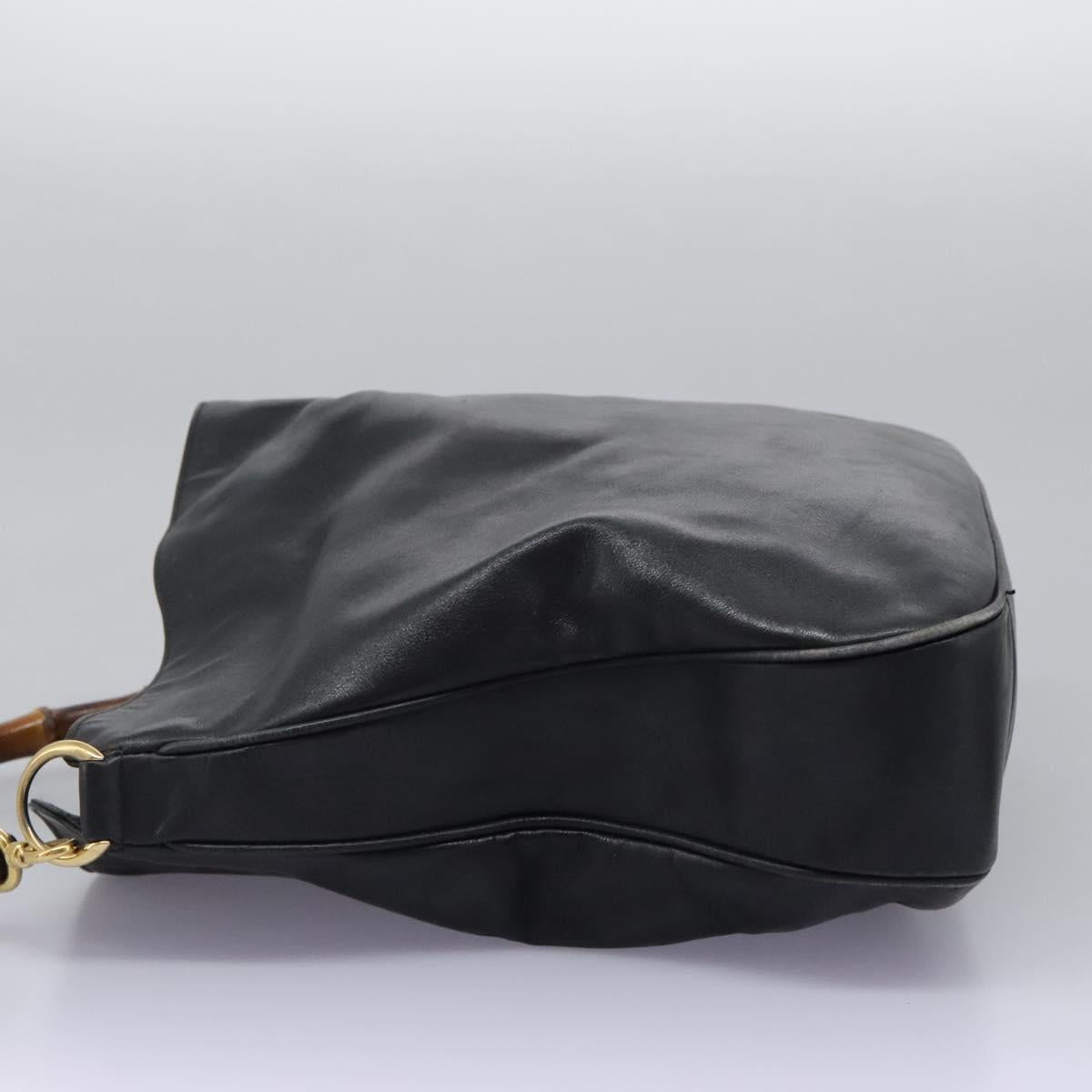 GUCCI Bamboo Shoulder Bag Leather 2way Black Gold 001 3754 1577 Auth 116022