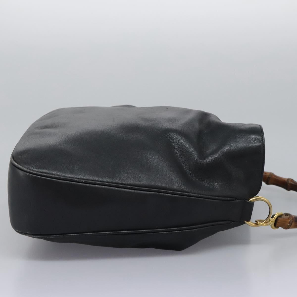 GUCCI Bamboo Shoulder Bag Leather 2way Black Gold 001 3754 1577 Auth 116022