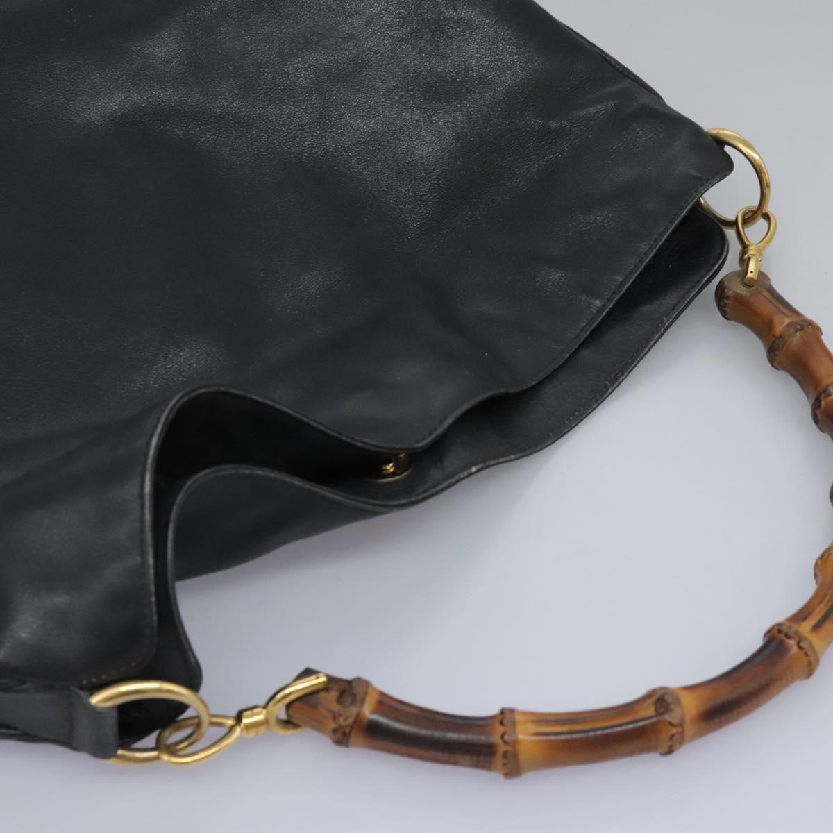 GUCCI Bamboo Shoulder Bag Leather 2way Black Gold 001 3754 1577 Auth 116022