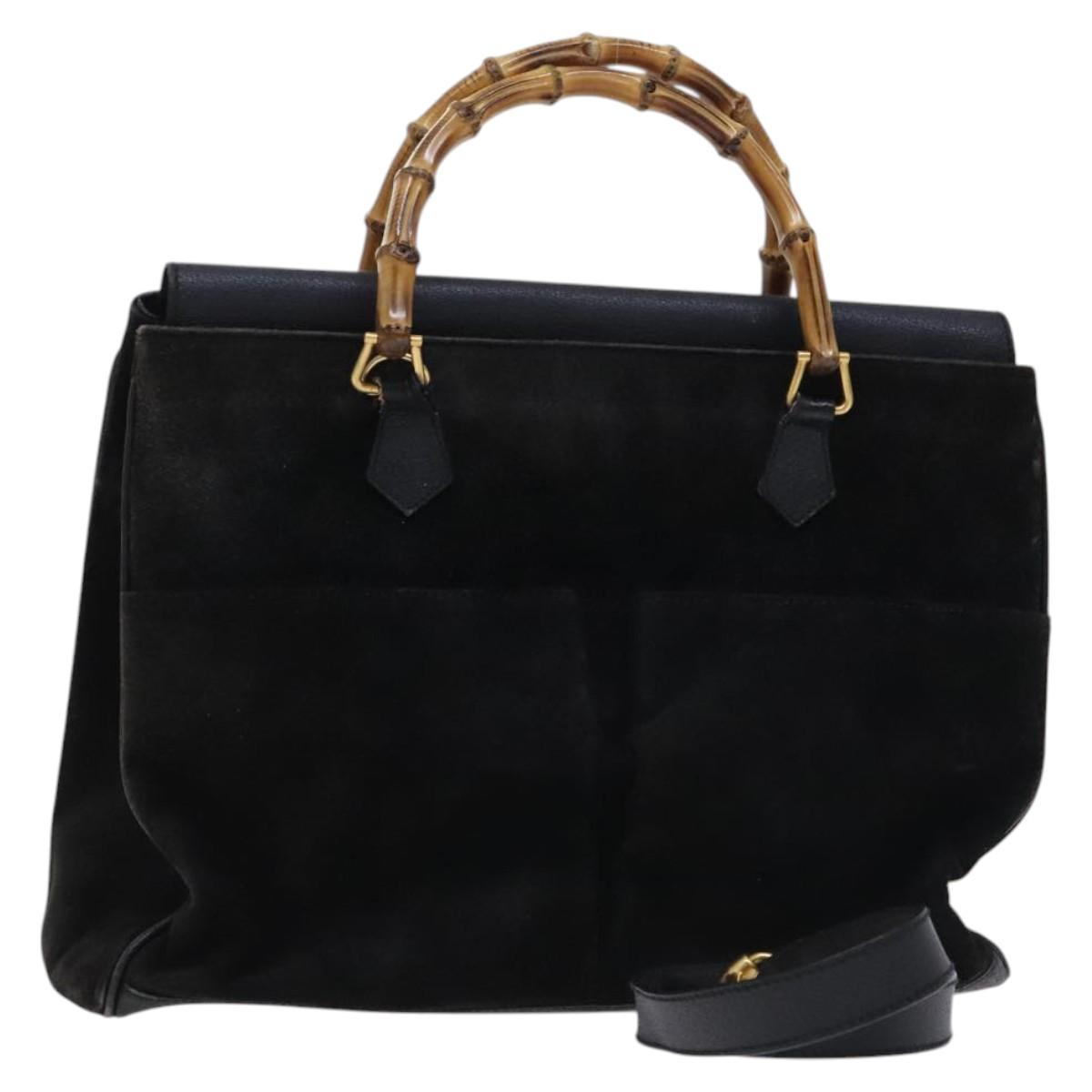 GUCCI Bamboo Hand Bag Suede Leather 2way Black 002 123 0322 Auth 116032