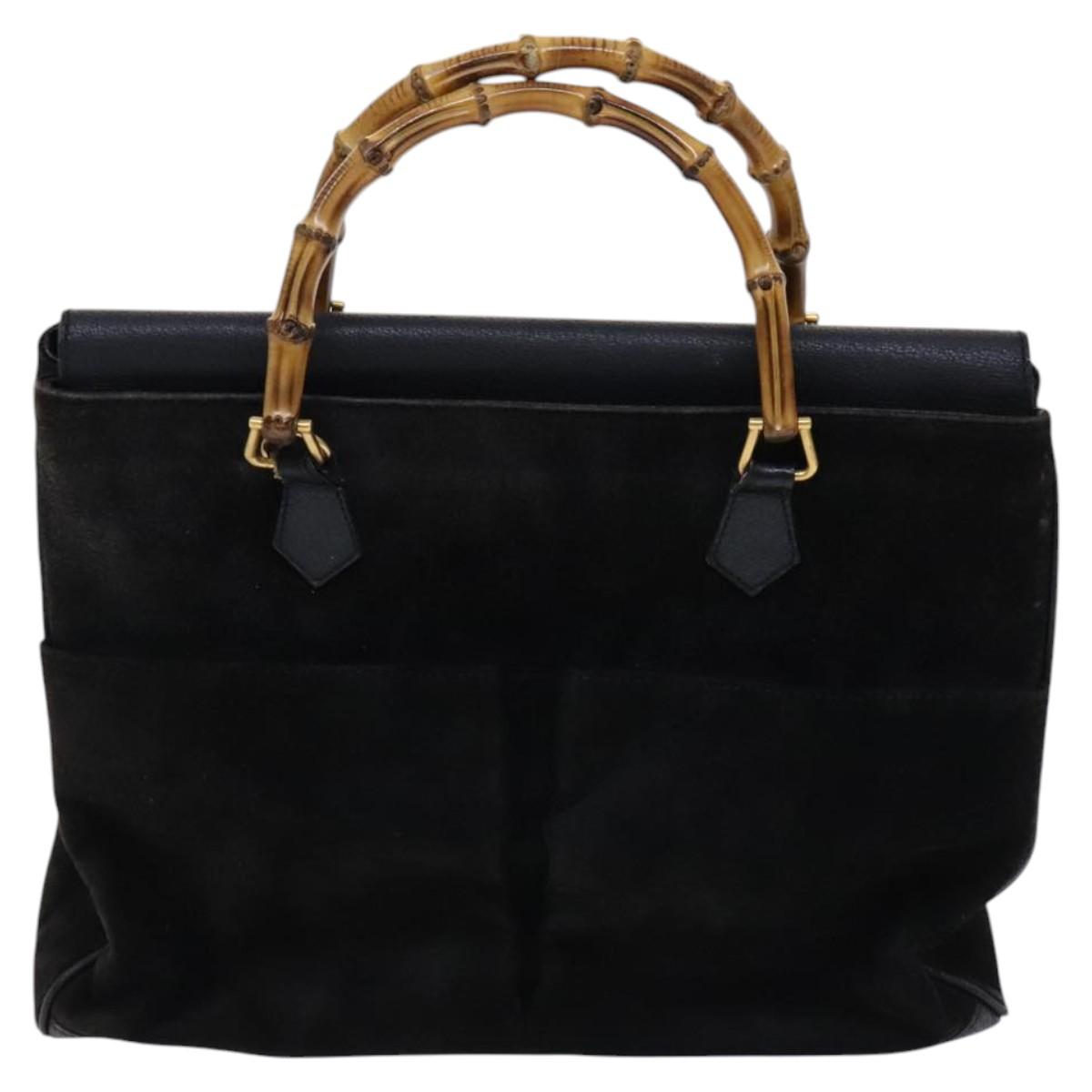 GUCCI Bamboo Hand Bag Suede Leather 2way Black 002 123 0322 Auth 116032