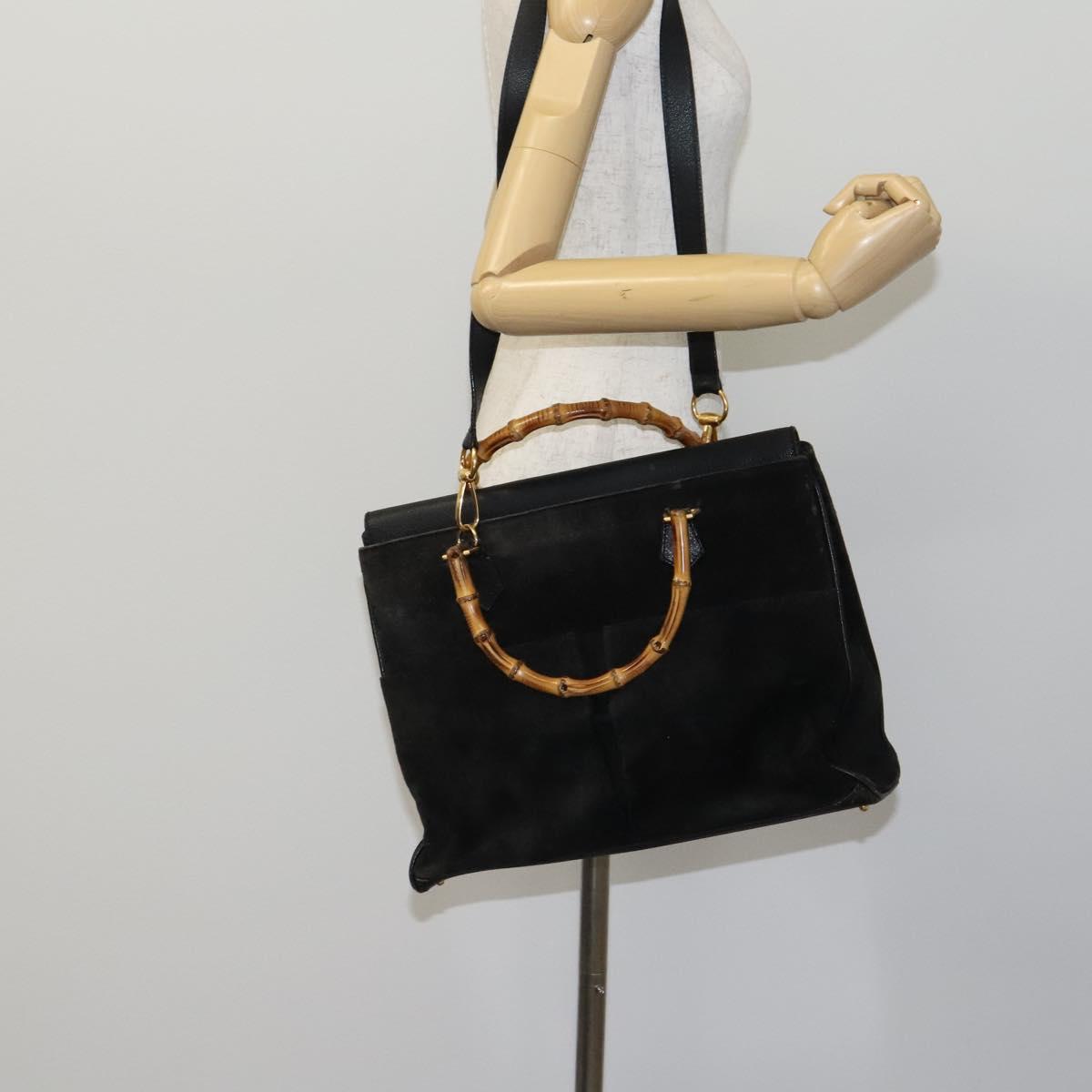 GUCCI Bamboo Hand Bag Suede Leather 2way Black 002 123 0322 Auth 116032
