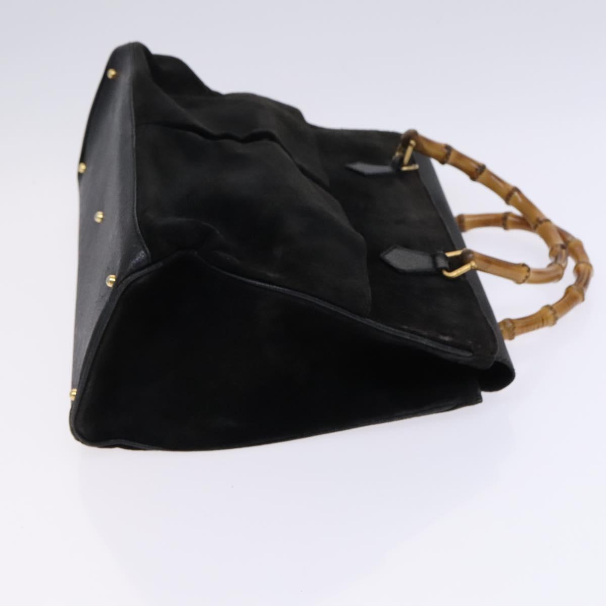 GUCCI Bamboo Hand Bag Suede Leather 2way Black 002 123 0322 Auth 116032