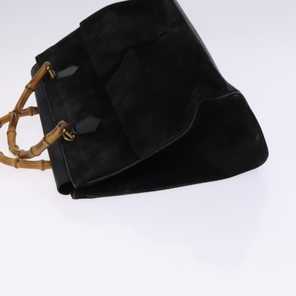 GUCCI Bamboo Hand Bag Suede Leather 2way Black 002 123 0322 Auth 116032
