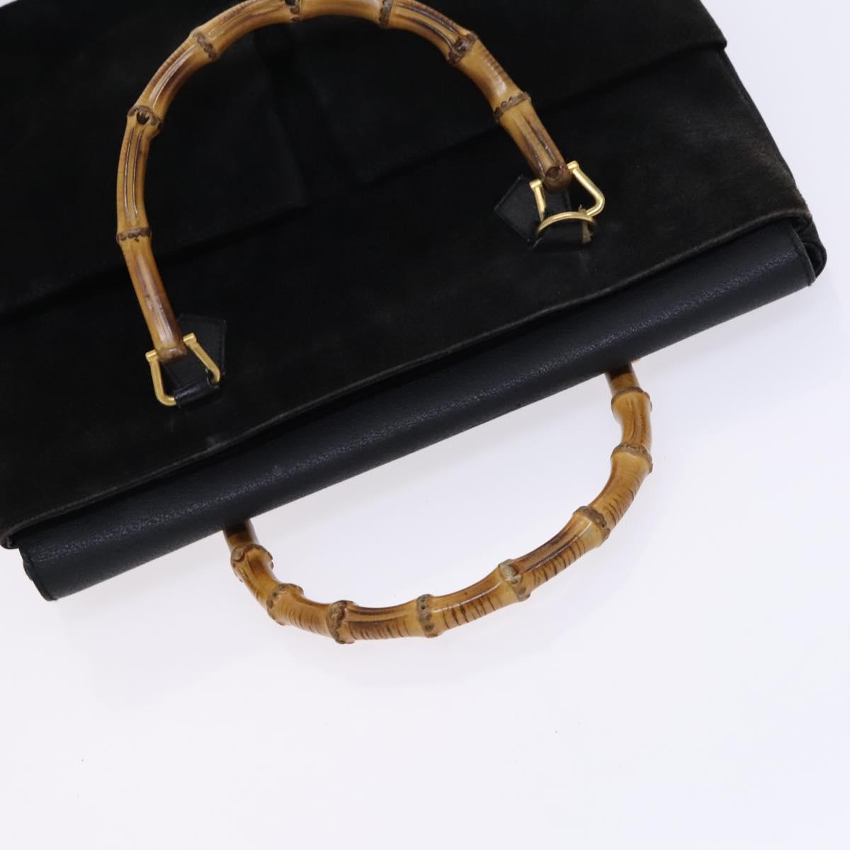 GUCCI Bamboo Hand Bag Suede Leather 2way Black 002 123 0322 Auth 116032