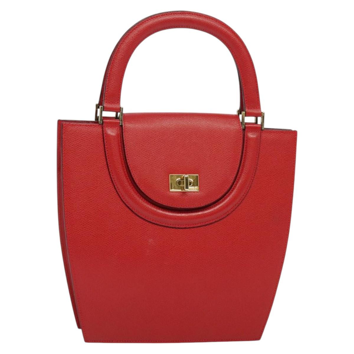 BALLY Hand Bag Leather Red Gold Auth 116033