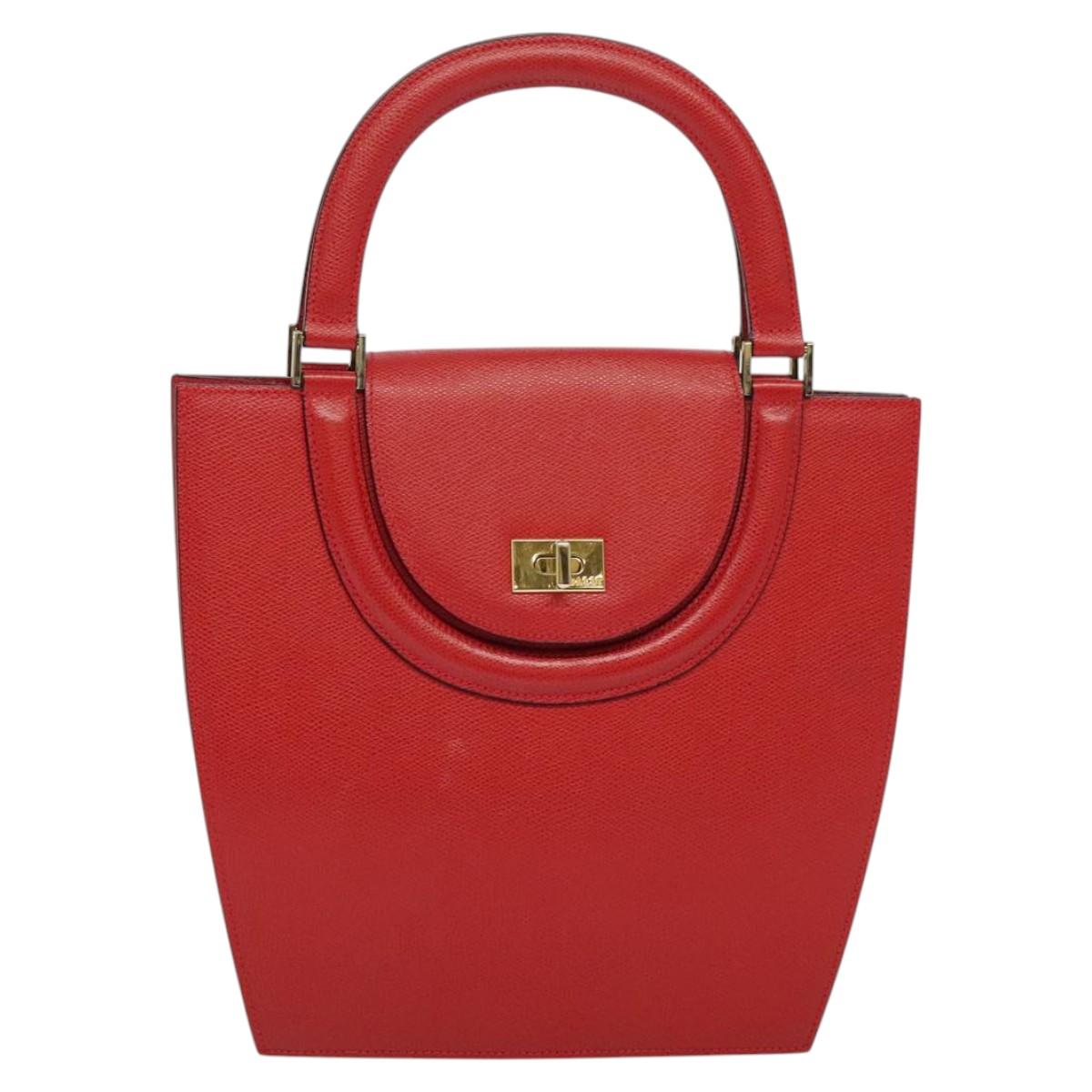 BALLY Hand Bag Leather Red Gold Auth 116033