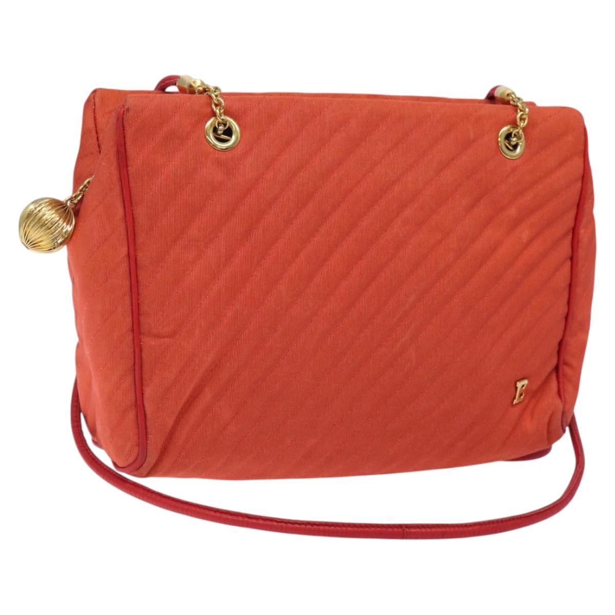 BALLY Shoulder Bag Nylon Orange Gold Auth 116042