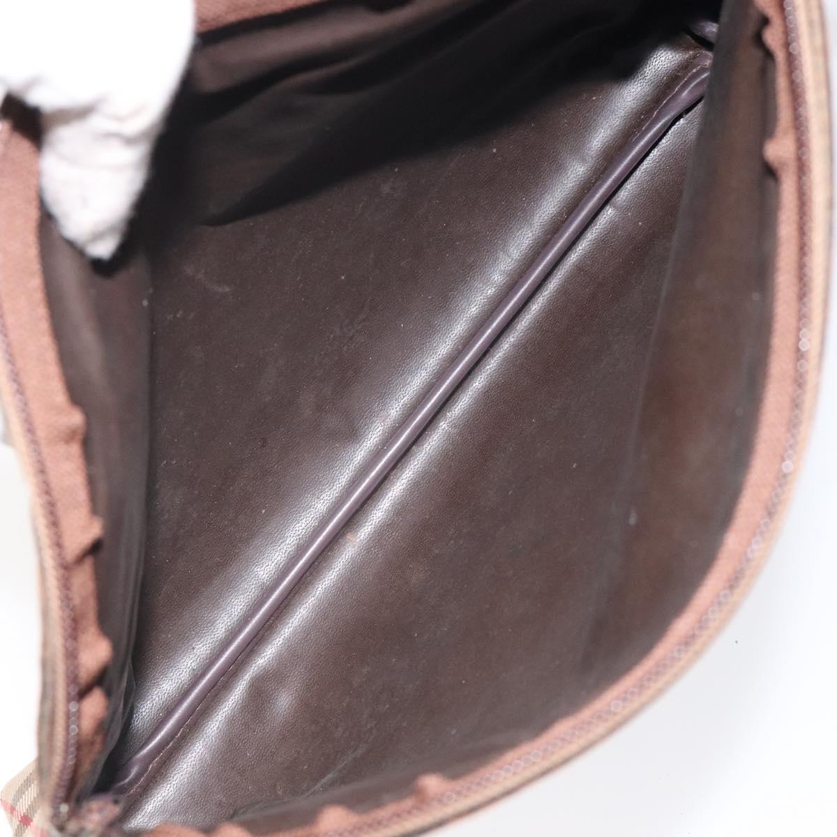 Burberrys Nova Check Clutch Bag Canvas Beige Silver Auth 116056