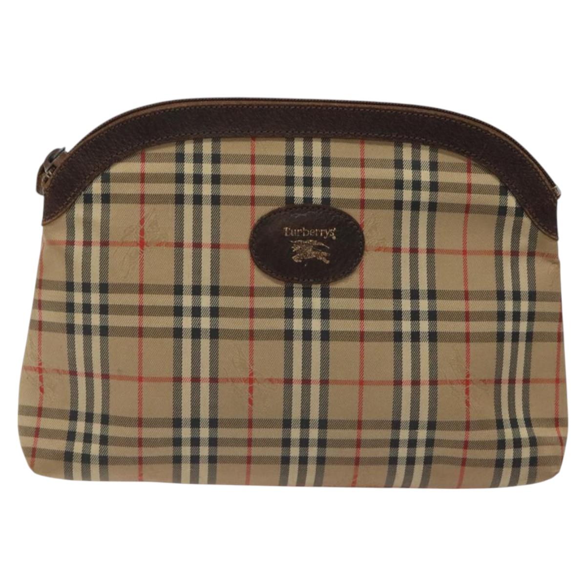 Burberrys Nova Check Clutch Bag Canvas Beige Silver Auth 116056