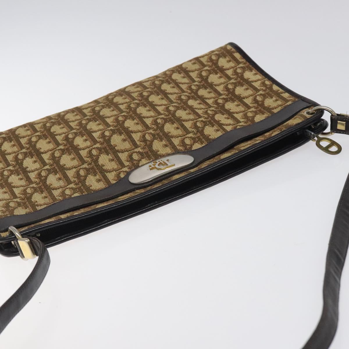 Christian Dior Trotter Canvas Shoulder Bag Beige Gold Auth 116060