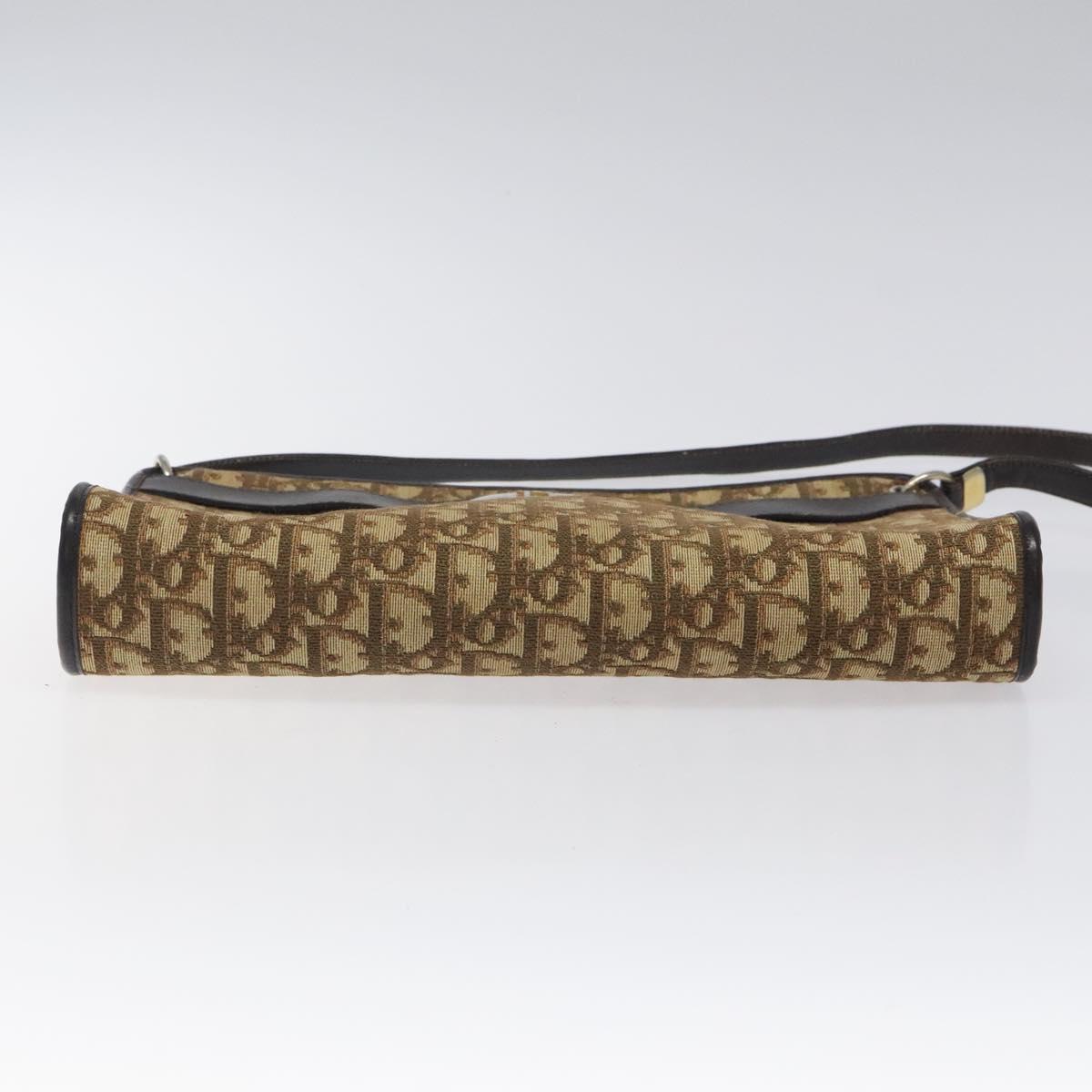 Christian Dior Trotter Canvas Shoulder Bag Beige Gold Auth 116060