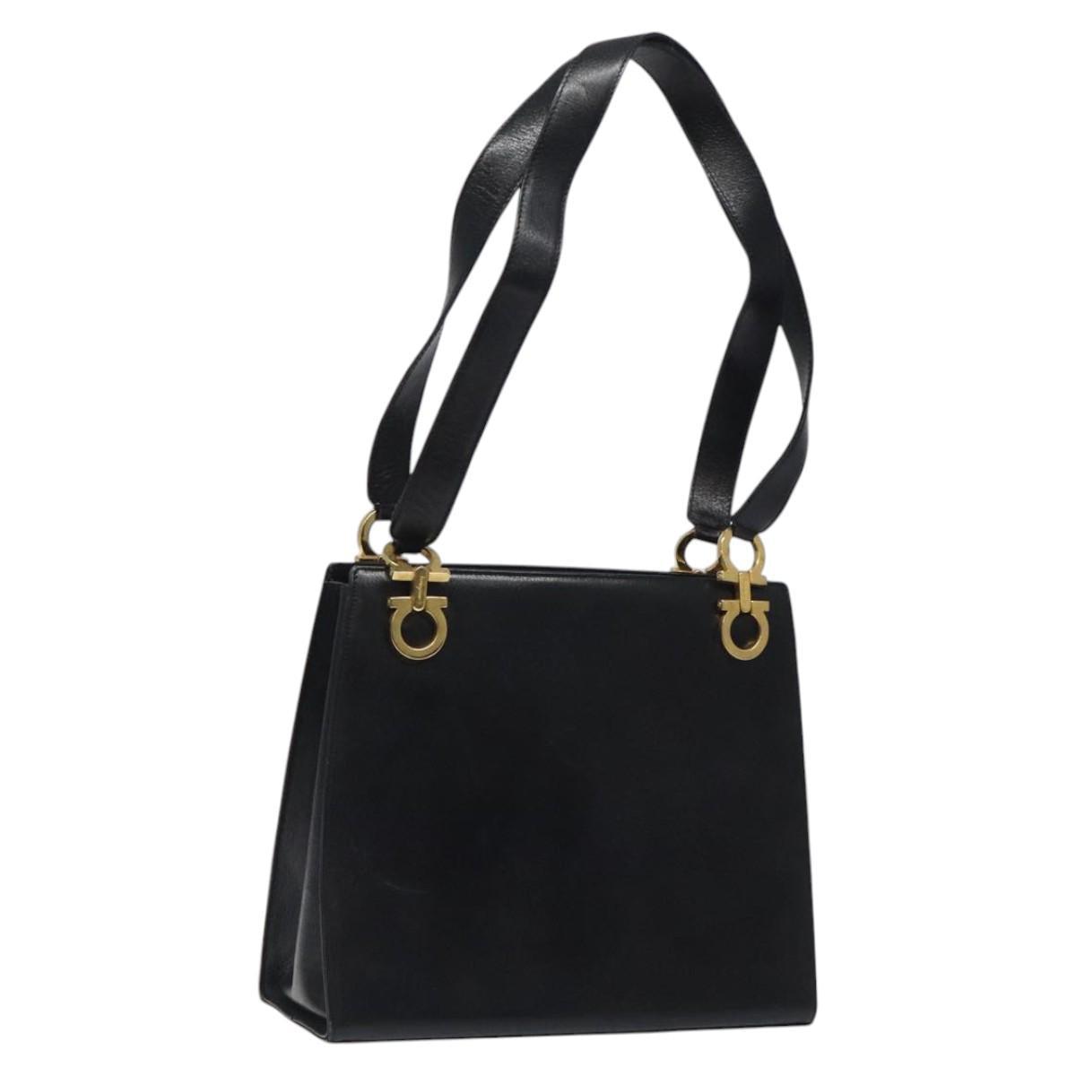 Salvatore Ferragamo Gancini Shoulder Bag Leather Black Gold Auth 116063