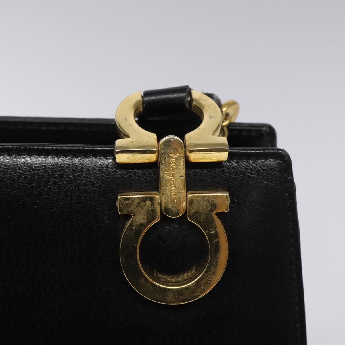 Salvatore Ferragamo Gancini Shoulder Bag Leather Black Gold Auth 116063