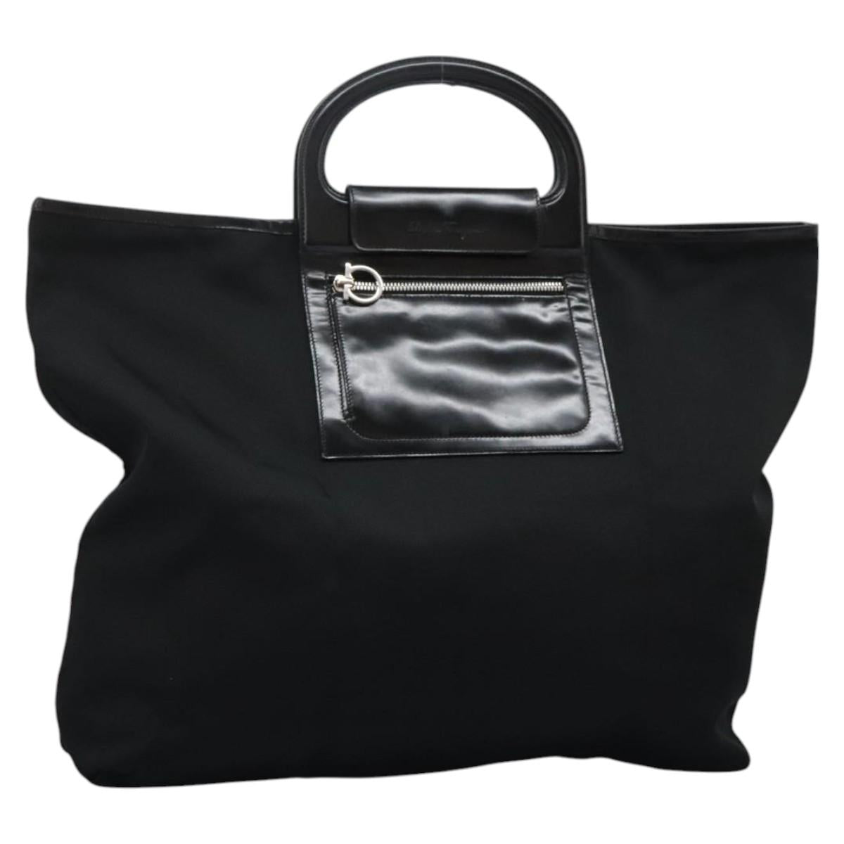 Salvatore Ferragamo Gancini Hand Bag Nylon Black Auth 116072