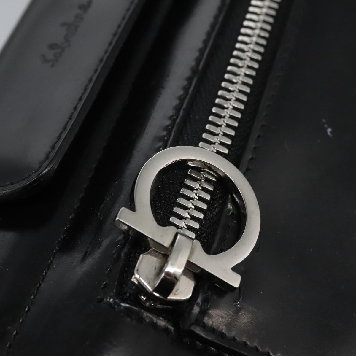 Salvatore Ferragamo Gancini Hand Bag Nylon Black Auth 116072