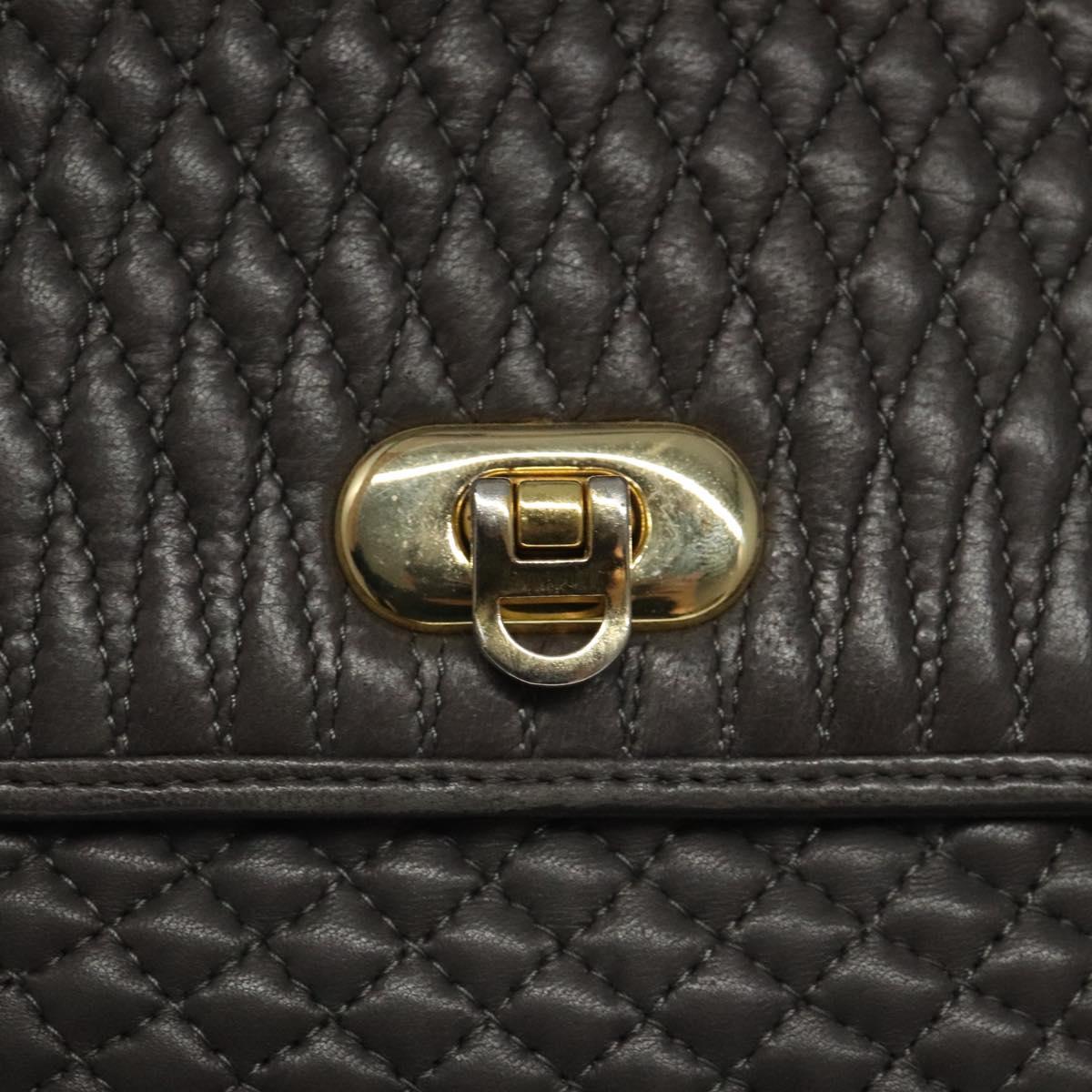 BALLY Hand Bag Leather Gray Gold Auth 116073