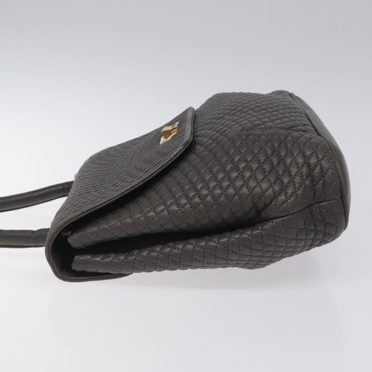 BALLY Hand Bag Leather Gray Gold Auth 116073