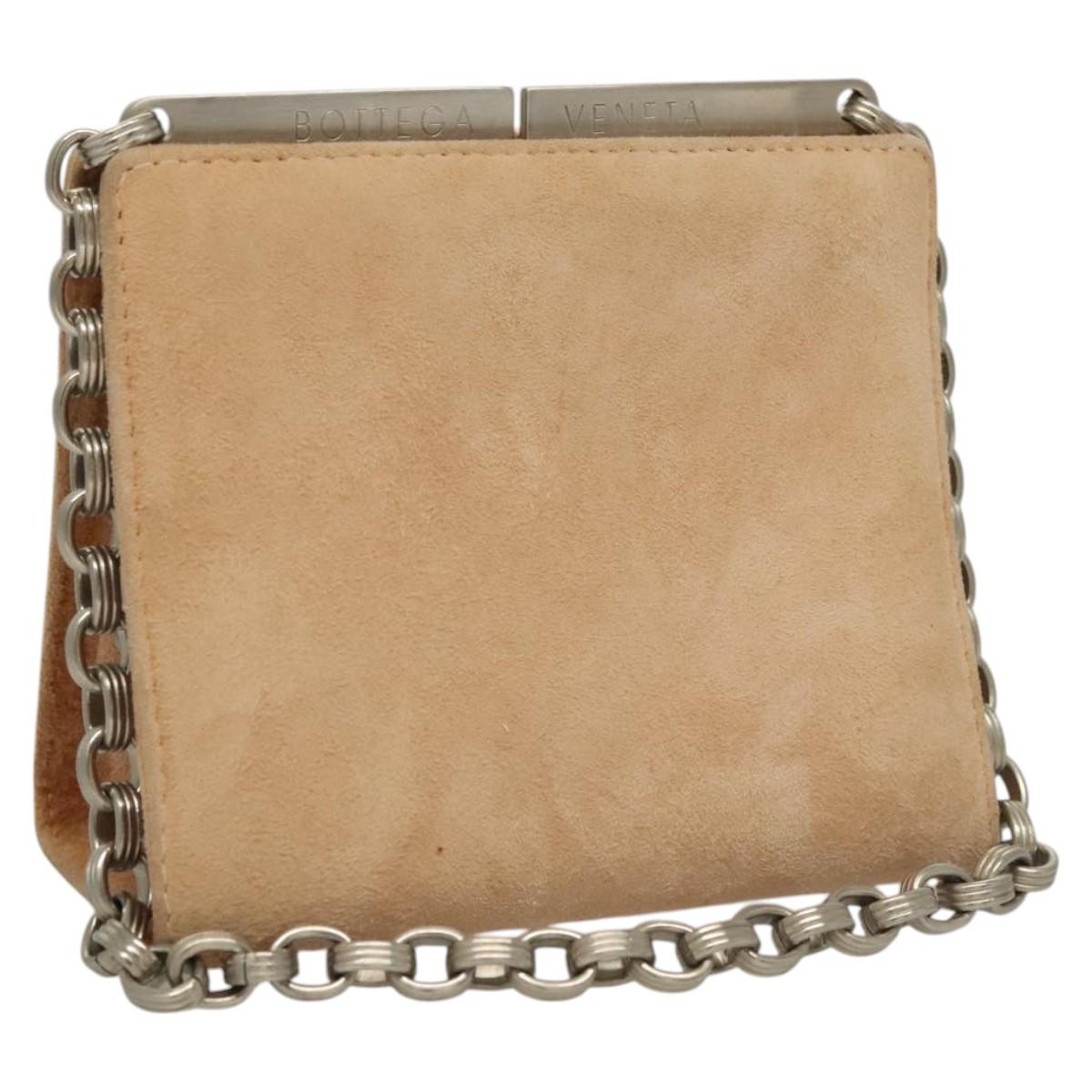 BOTTEGA VENETA Chain Shoulder Bag Suede Beige Silver Auth 116077