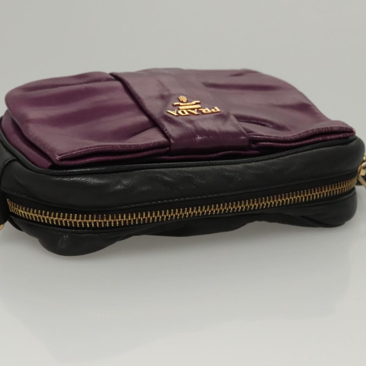 PRADA ribbon Shoulder Bag Leather Purple Gold Auth 116078