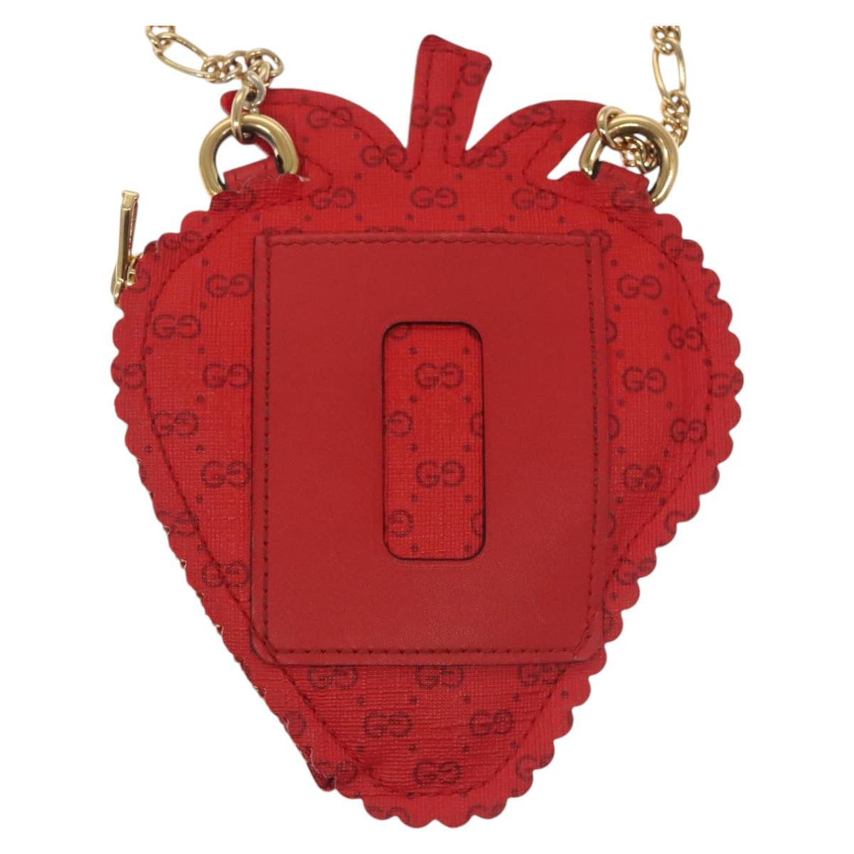 GUCCI Micro GG Supreme Chain Pouch Shoulder Bag PVC Red 576495 Auth 116081SAV