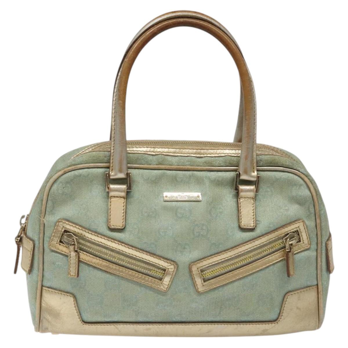 GUCCI GG Canvas Hand Bag Light Blue Gold 000 0852 Auth 116100