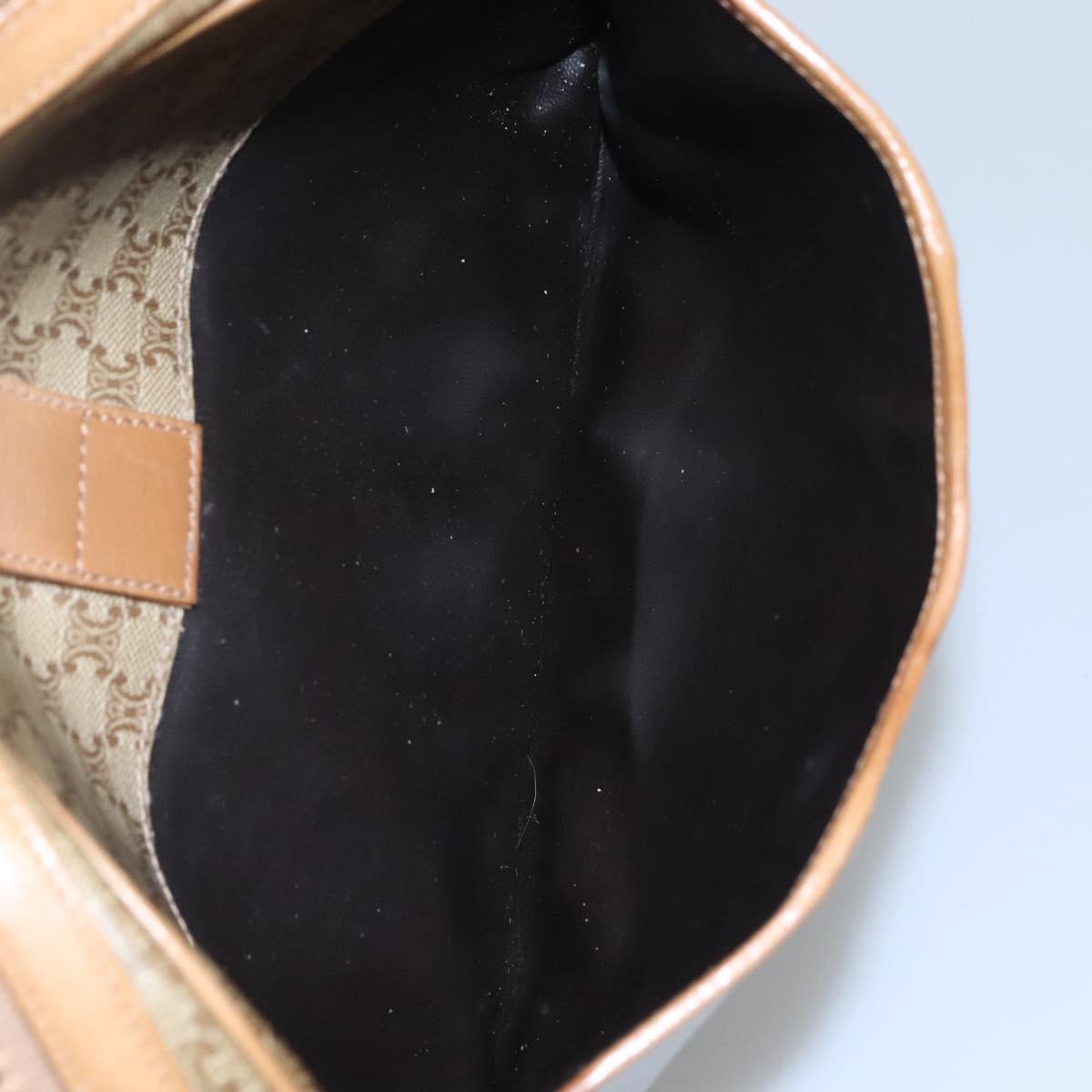 CELINE Macadam Canvas Shoulder Bag PVC Beige Gold Auth 116101