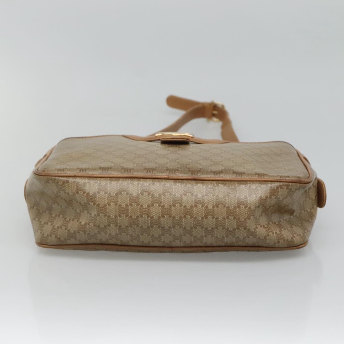 CELINE Macadam Canvas Shoulder Bag PVC Beige Gold Auth 116101