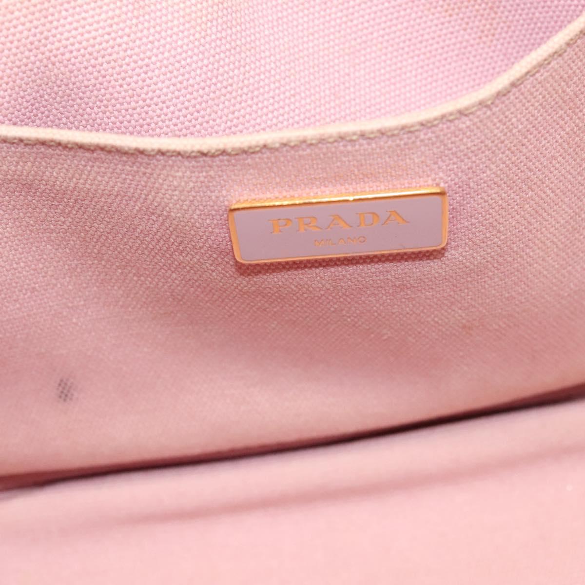 PRADA Canapa PM Hand Bag Canvas 2way Pink Gold Auth 116103
