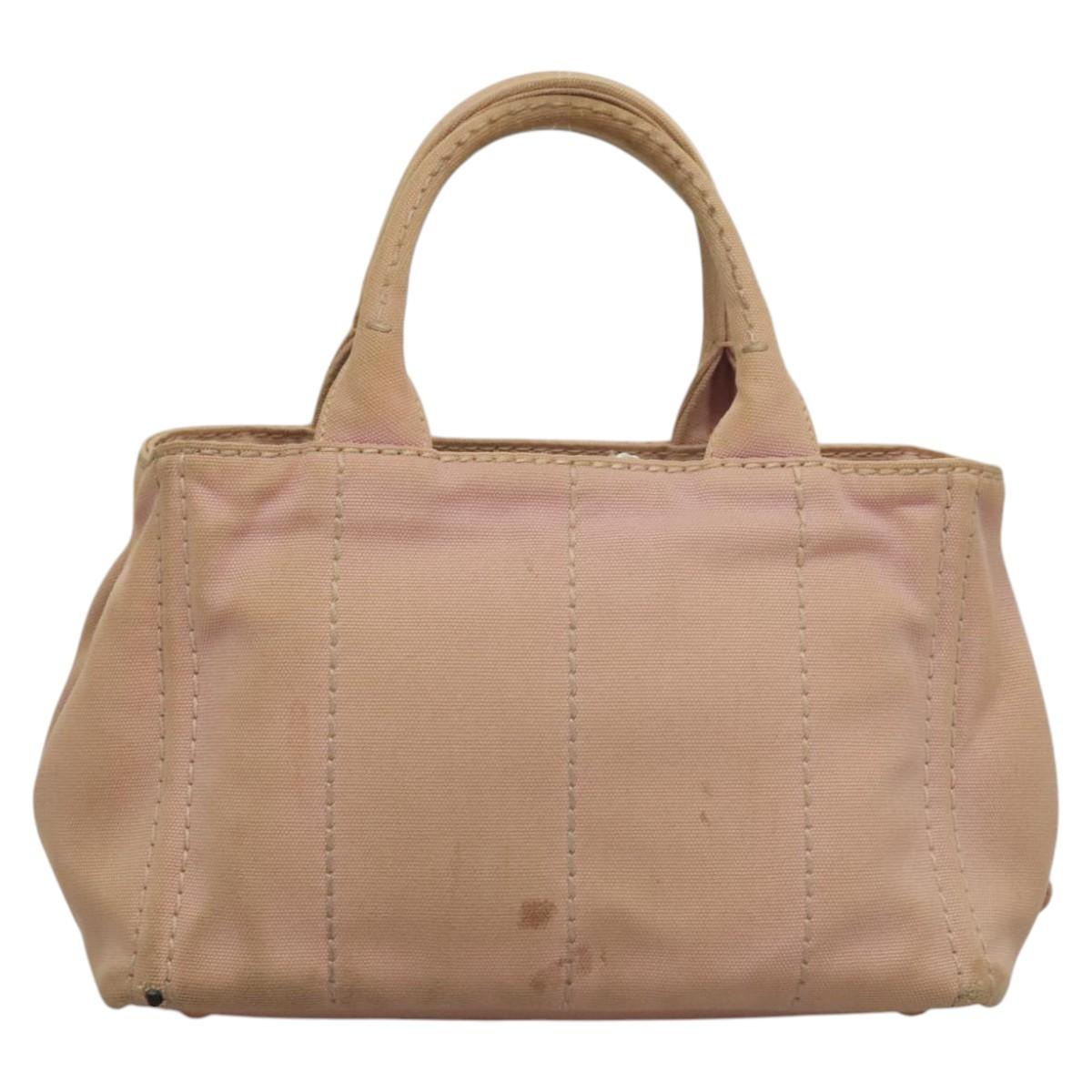 PRADA Canapa PM Hand Bag Canvas 2way Pink Gold Auth 116103