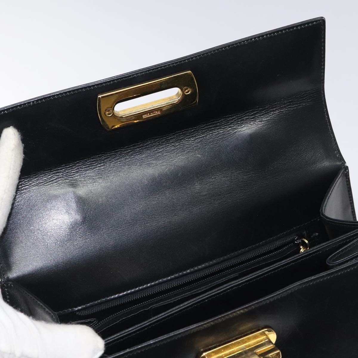 Salvatore Ferragamo Gancini Hand Bag Leather 2way Black Gold Auth 116105