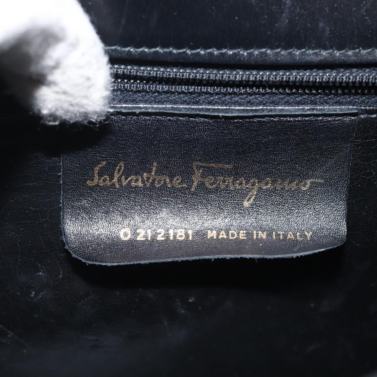 Salvatore Ferragamo Gancini Hand Bag Leather 2way Black Gold Auth 116105