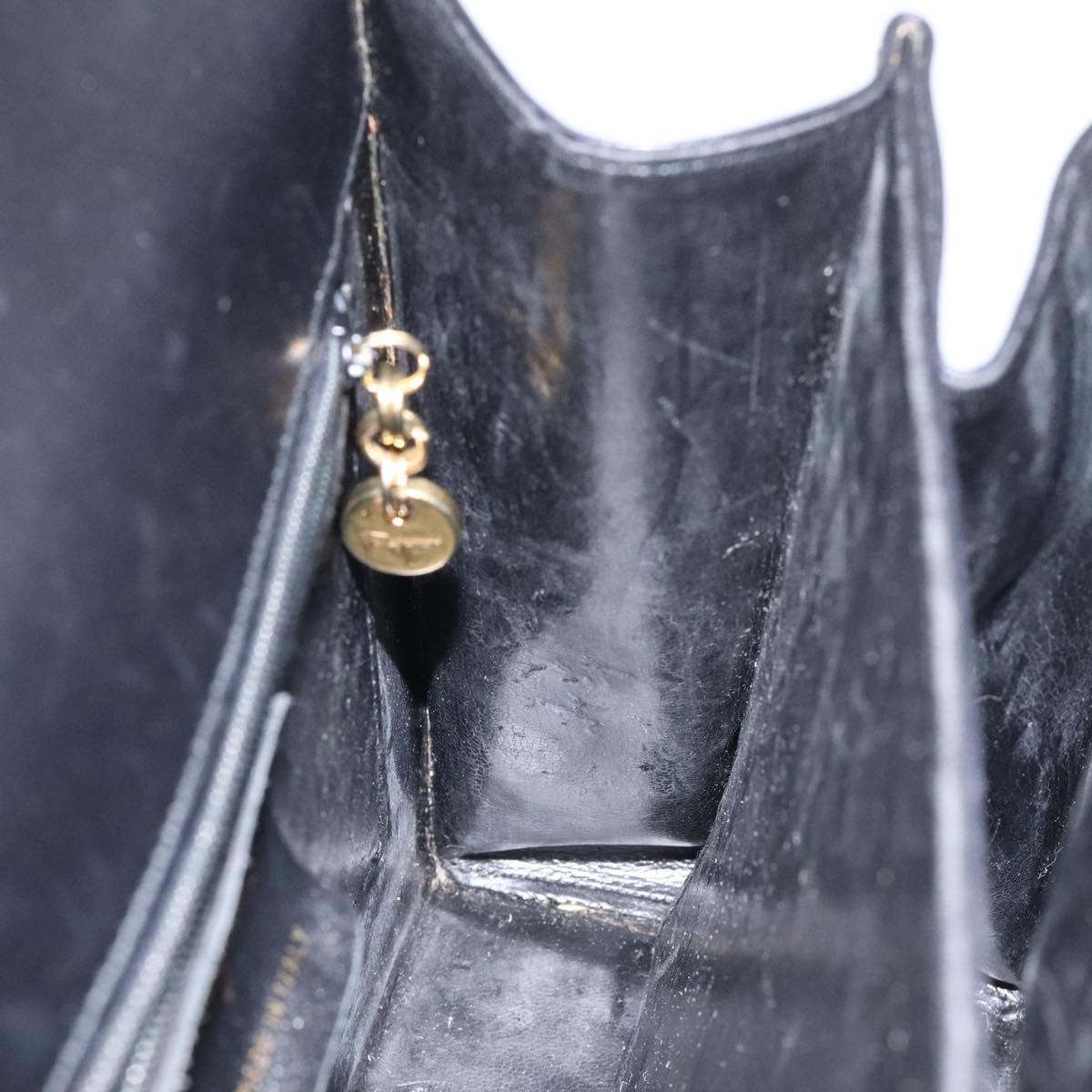 Salvatore Ferragamo Gancini Hand Bag Leather 2way Black Gold Auth 116105