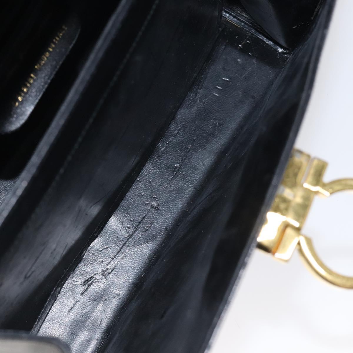Salvatore Ferragamo Gancini Hand Bag Leather 2way Black Gold Auth 116105