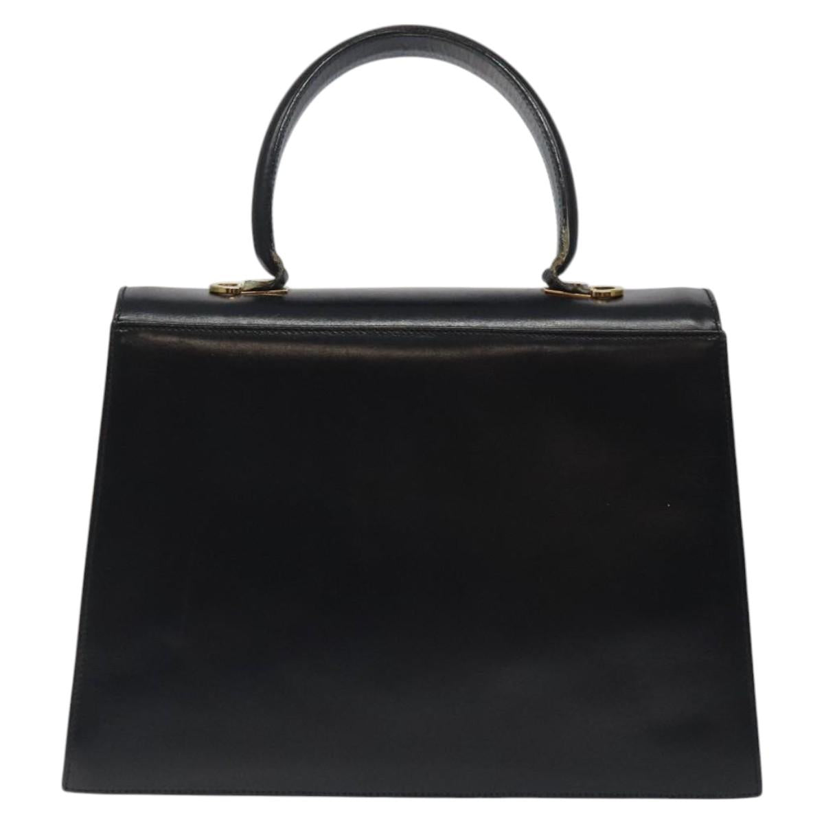 Salvatore Ferragamo Gancini Hand Bag Leather 2way Black Gold Auth 116105