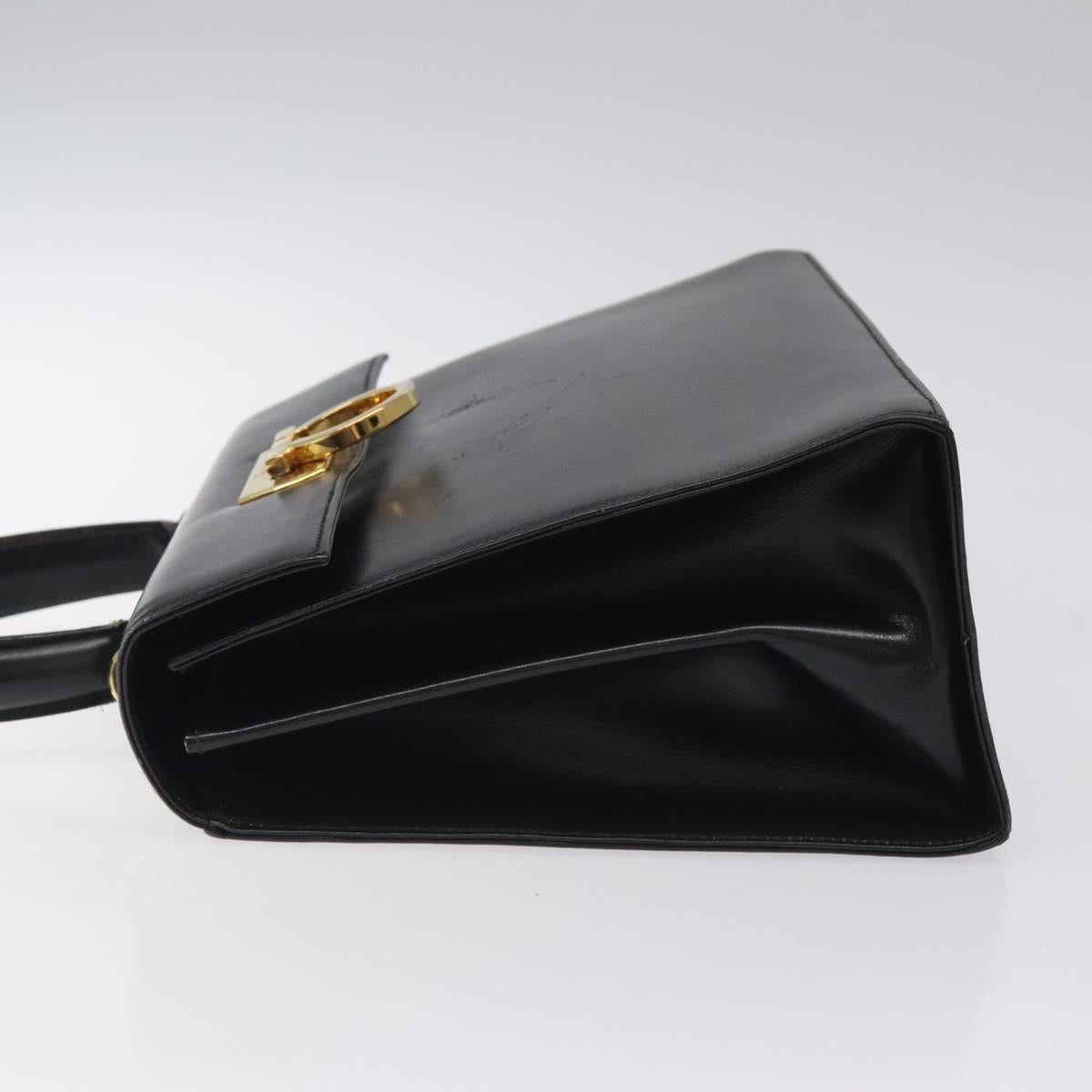 Salvatore Ferragamo Gancini Hand Bag Leather 2way Black Gold Auth 116105