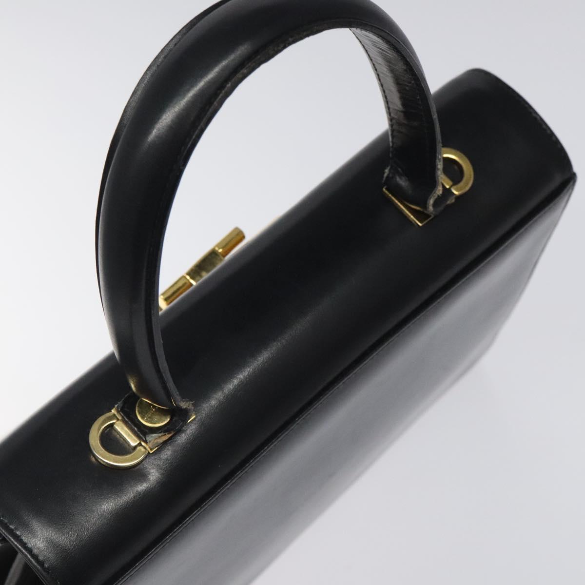 Salvatore Ferragamo Gancini Hand Bag Leather 2way Black Gold Auth 116105