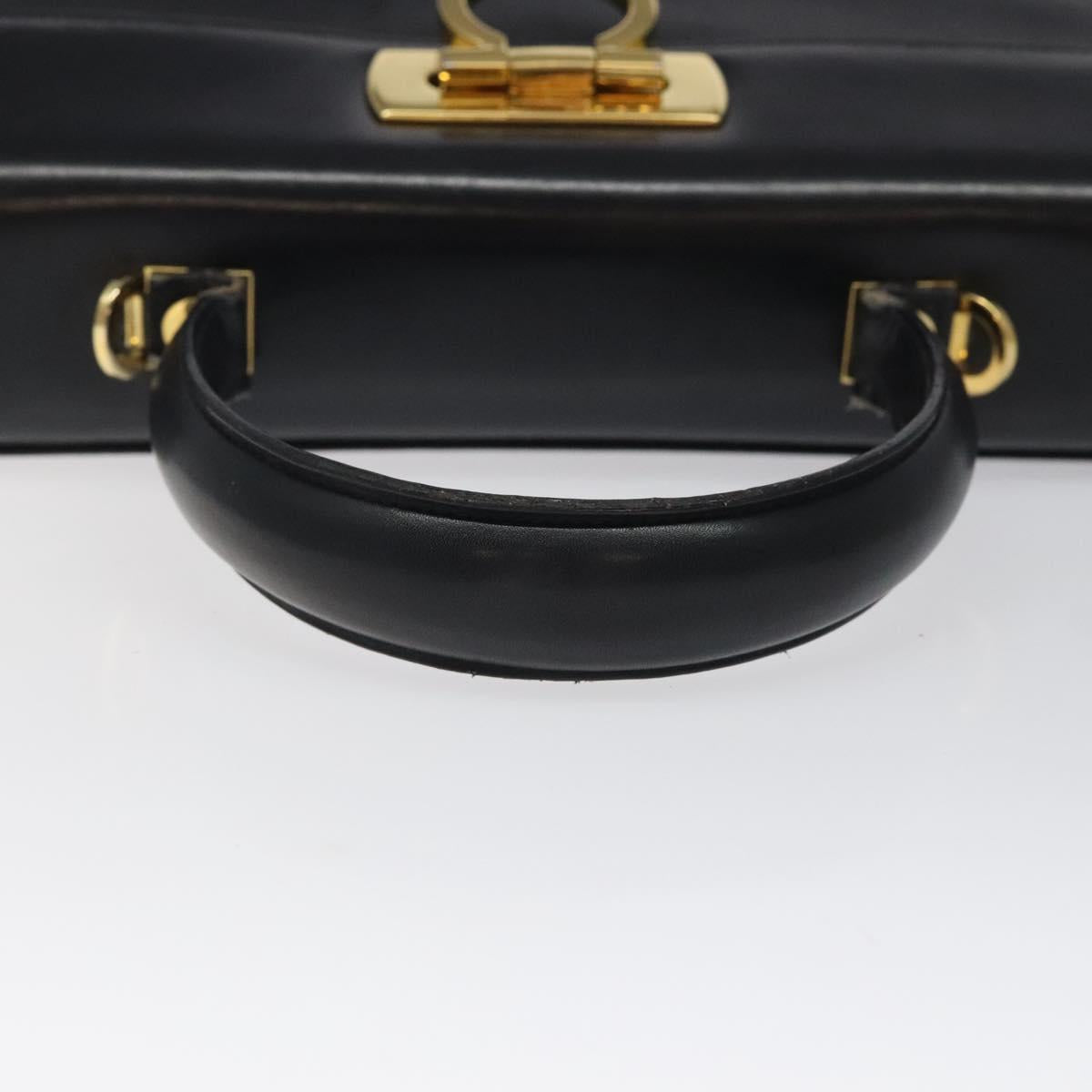 Salvatore Ferragamo Gancini Hand Bag Leather 2way Black Gold Auth 116105