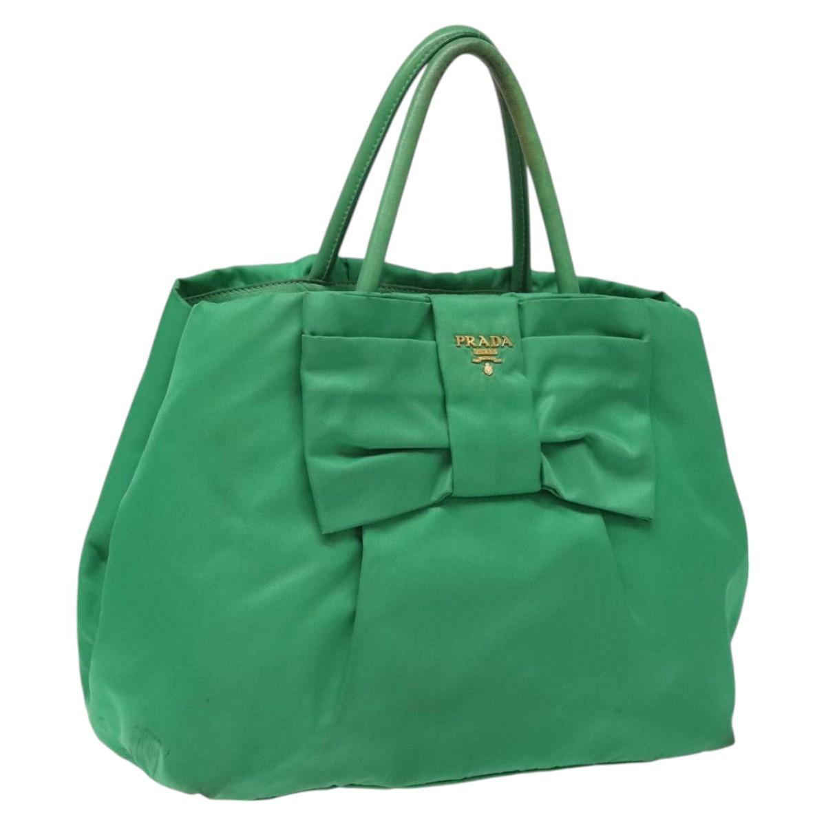 PRADA Hand Bag Nylon Green Gold Auth 116110