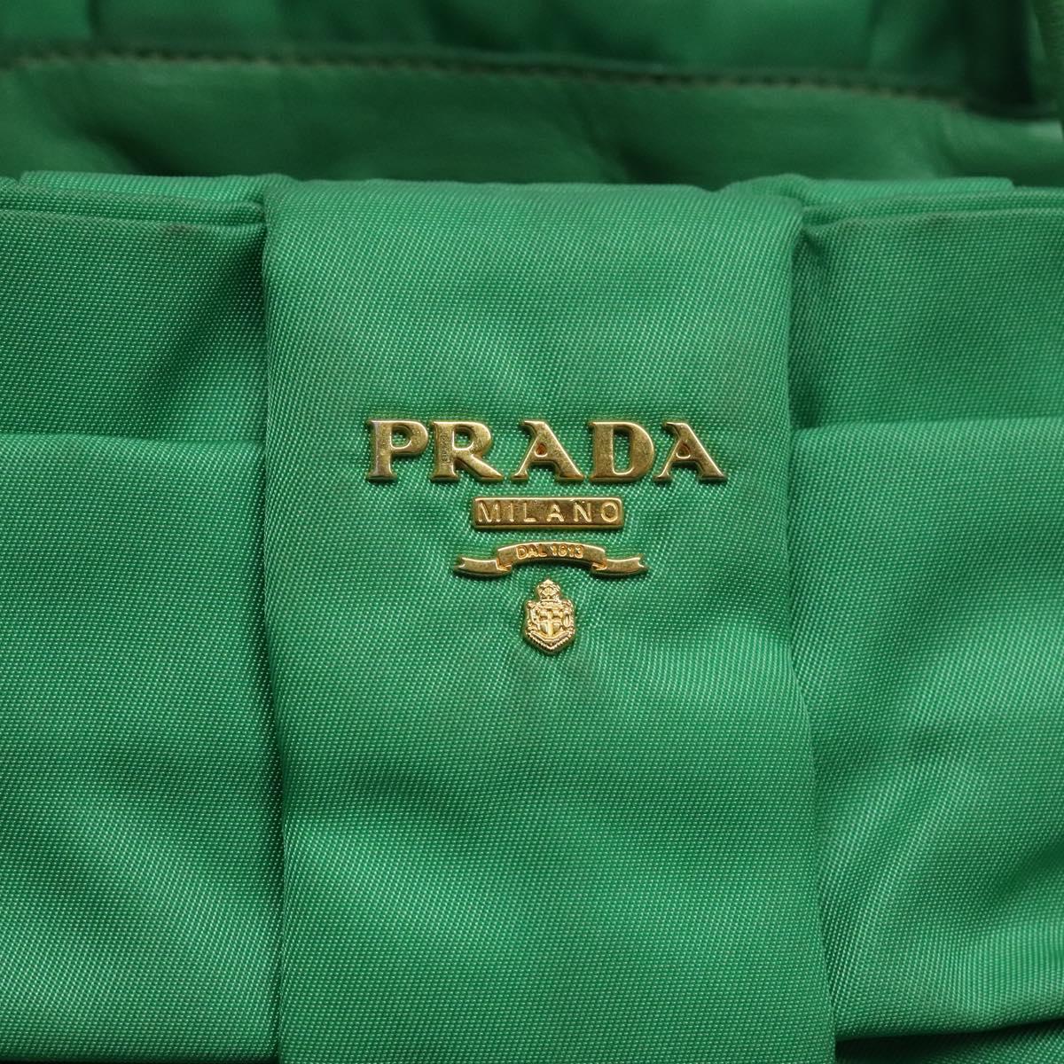 PRADA Hand Bag Nylon Green Gold Auth 116110