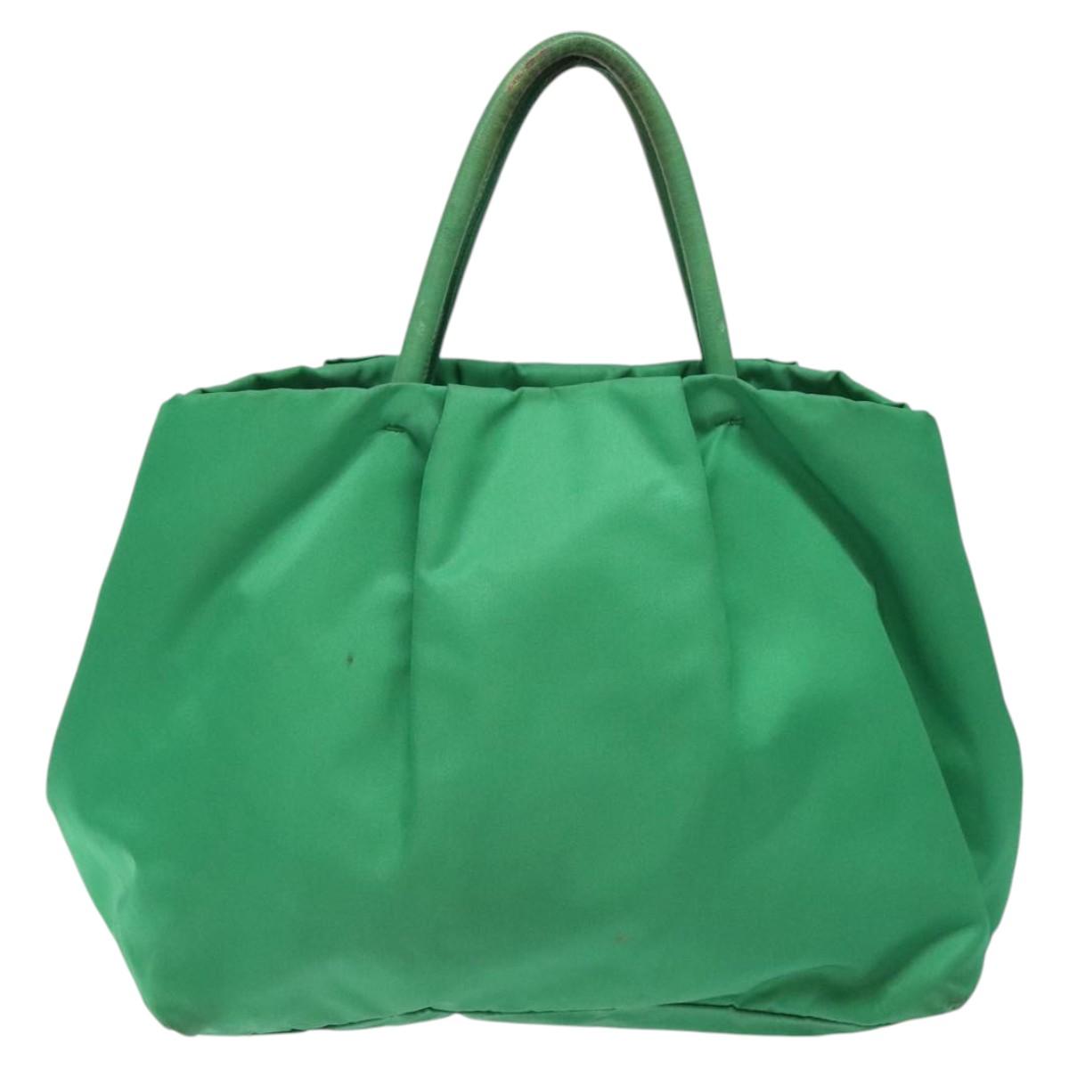 PRADA Hand Bag Nylon Green Gold Auth 116110