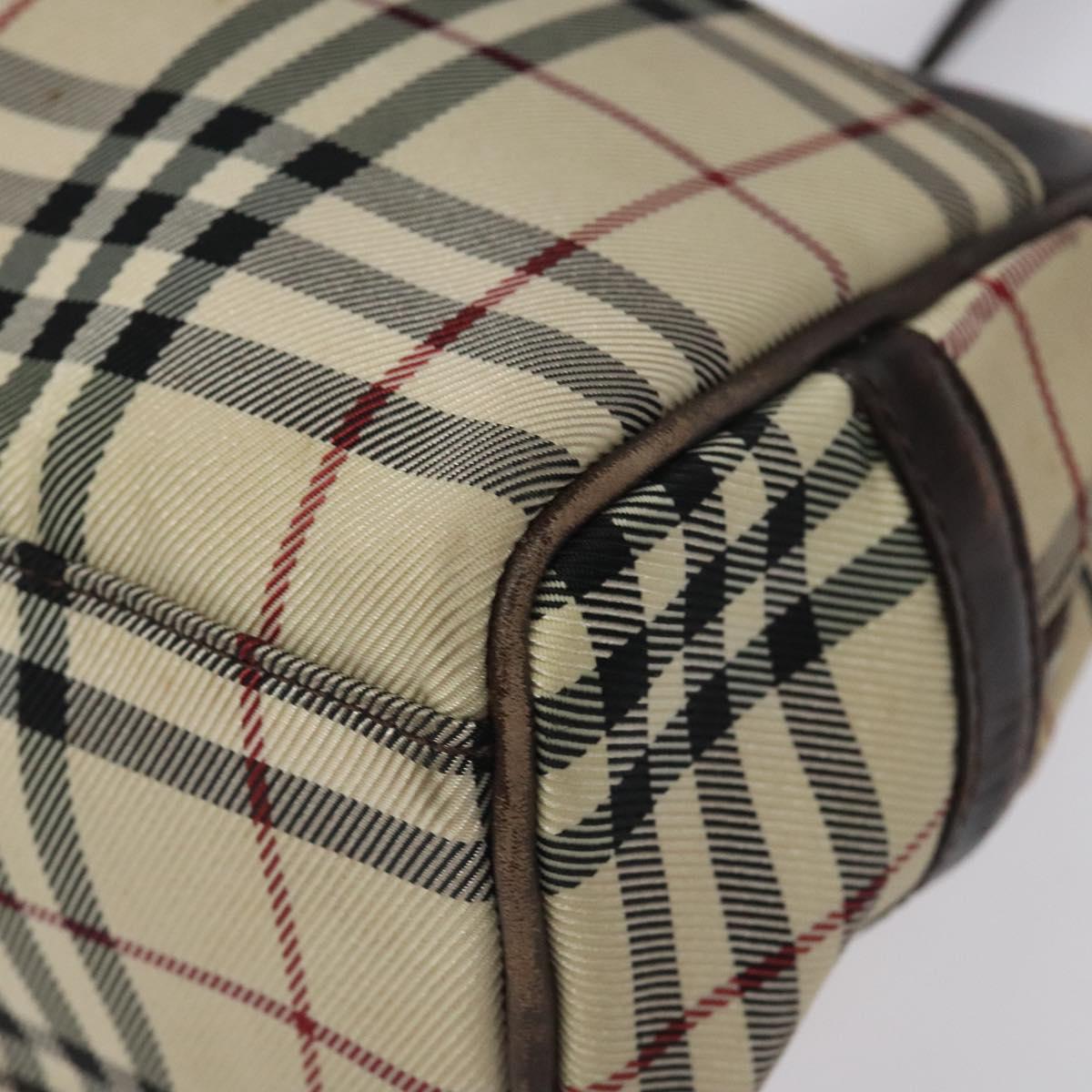 BURBERRY Nova Check Hand Bag Nylon Beige Silver Auth 116114